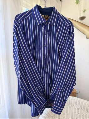 Robert Graham Royal Blue and White Striped Dress Shirt